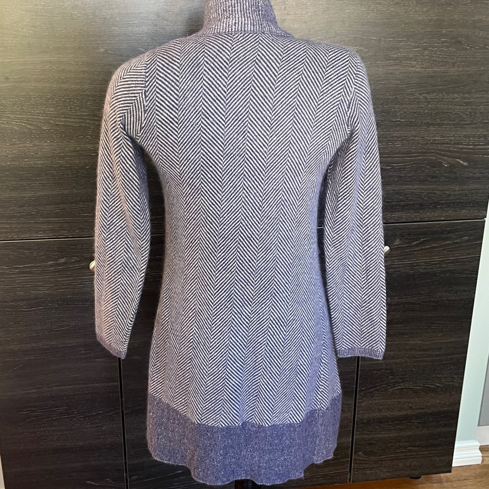 EUC Kenar Nylon & Angora Blend Blue & Grey Chevron Long Open Cardigan Small - Picture 4 of 6